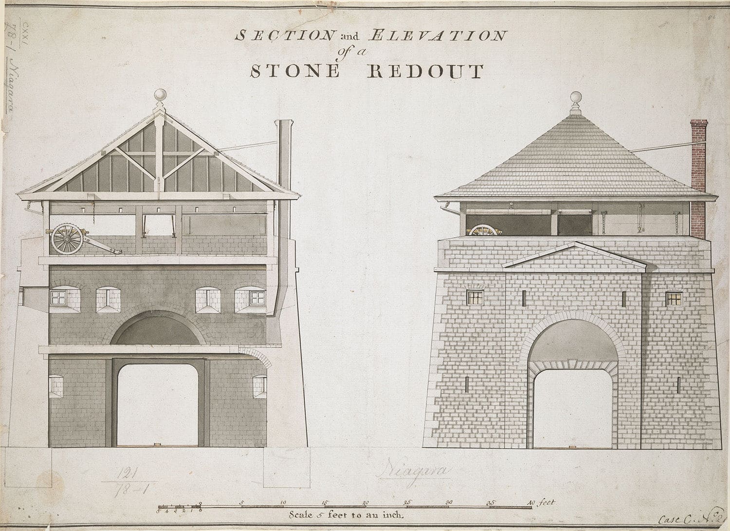 Art Print : 1770 SECTION and ELEVATION of a STONE REDOUT