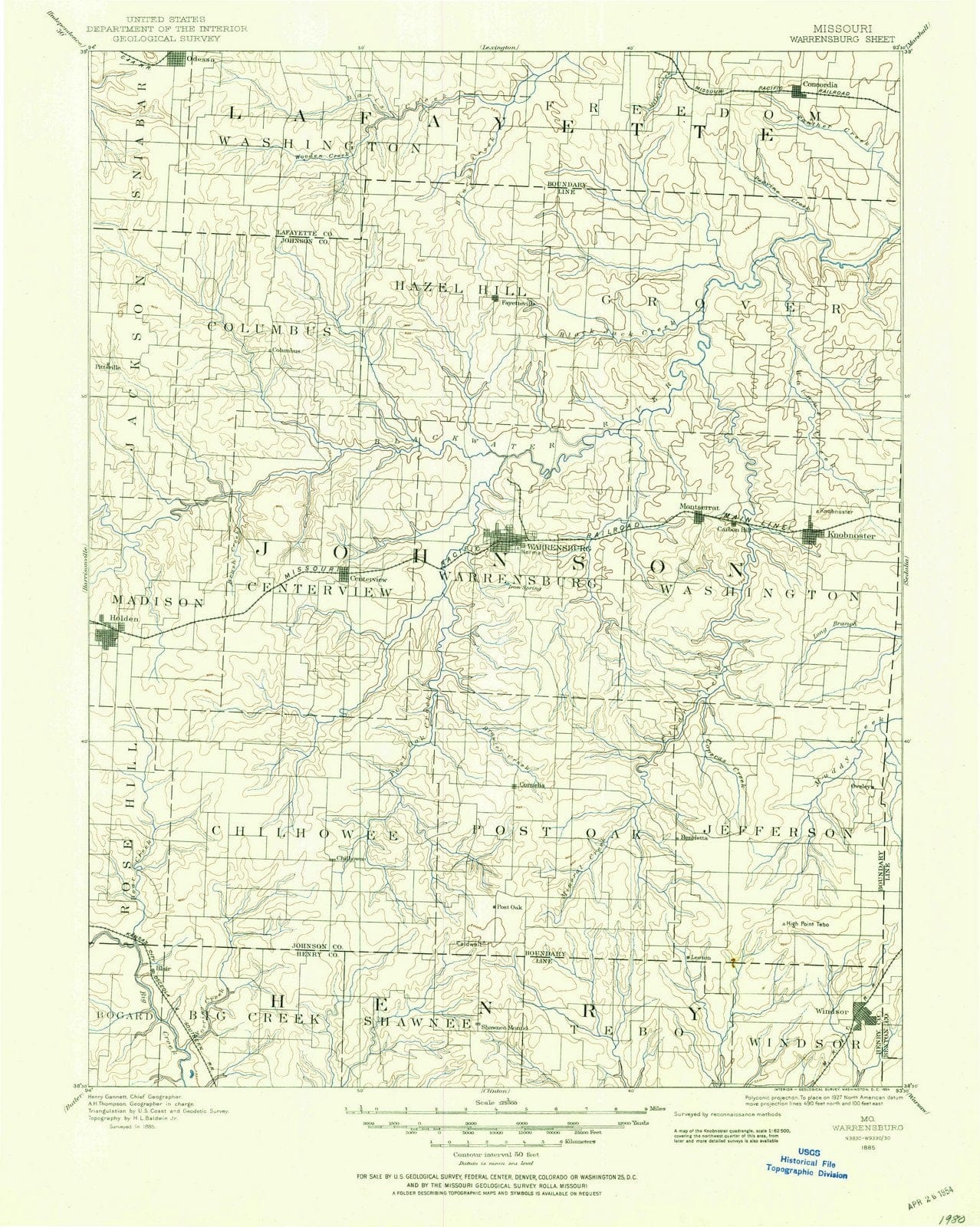 1885 Warrensburg , MO - Missouri - USGS Topographic Map