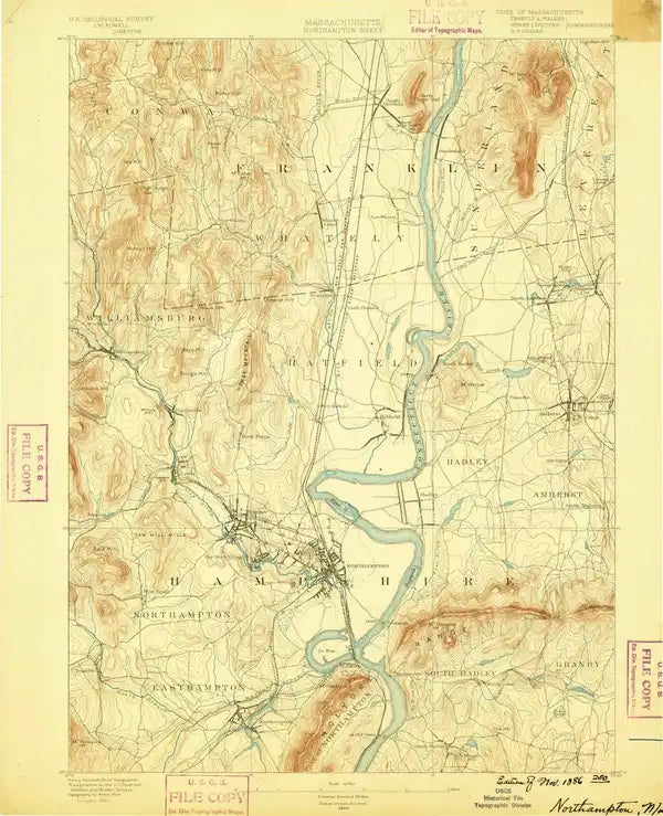 1886 Northampton, MA  - Massachusetts - USGS Topographic Map