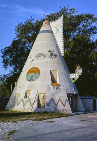 Historic Photo : 1980 Teepee gas station, Route 40, Lawrence, Kansas | Margolies | Roadside America Collection | Vintage Wall Art :