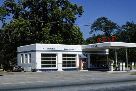 Historic Photo : 1979 N.J. Brown Gulf gas station, Route 17, Kingsland, Georgia | Margolies | Roadside America Collection | Vintage Wall Art :