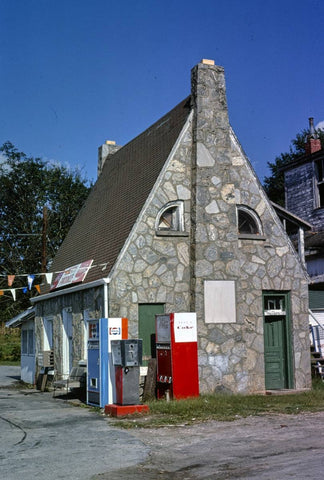 Historic Photo : 1979 Stone gas station, side view, Route 93, Liberty, South Carolina | Margolies | Roadside America Collection | Vintage Wall Art :