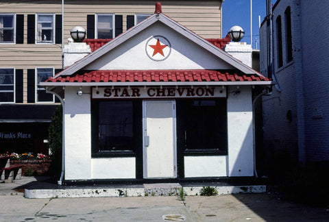 Historic Photo : 1984 Star Chevron gas station, Bank Street, New London, Connecticut | Margolies | Roadside America Collection | Vintage Wall Art :