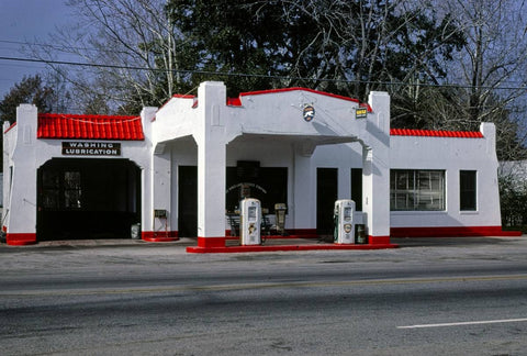 Historic Photo : 1979 Fina gas station, angle view, Route 17, Kingsland, Georgia | Margolies | Roadside America Collection | Vintage Wall Art :
