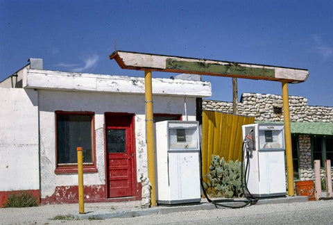 Historic Photo : 1993 Gas station at Apache Canyon Trading Post, Routes 62 & 180, Whites City, New Mexico | Margolies | Roadside America Collection | Vintage Wall Art :