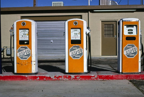 Historic Photo : 1979 Far-Go gas pumps, Main Street, Barstow, California | Margolies | Roadside America Collection | Vintage Wall Art :