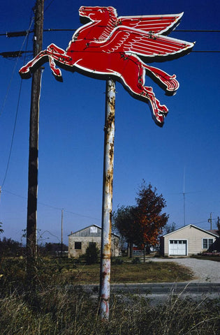 Historic Photo : 1979 Flying red horse Mobil sign, Route 60B, Mountain Grove, Missouri | Margolies | Roadside America Collection | Vintage Wall Art :