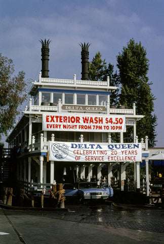 Historic Photo : 1991 Delta Queen Car Wash, front view, Hamilton Avenue near Bascom, Campbell, California | Margolies | Roadside America Collection | Vintage Wall Art :
