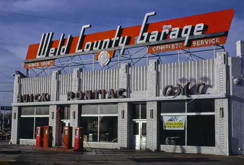 Historic Photo : 1980 Weld County Garage (and gas station), Routes 85 & 34, Greeley, Colorado | Margolies | Roadside America Collection | Vintage Wall Art :