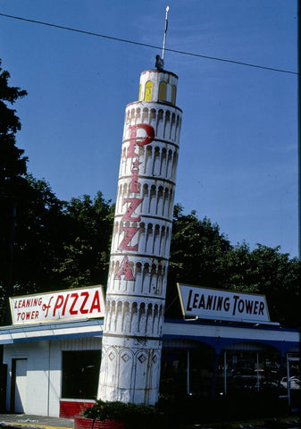 Historic Photo : 1984 Leaning Tower of Pizza, Quincy, Massachusetts | Margolies | Roadside America Collection | Vintage Wall Art :