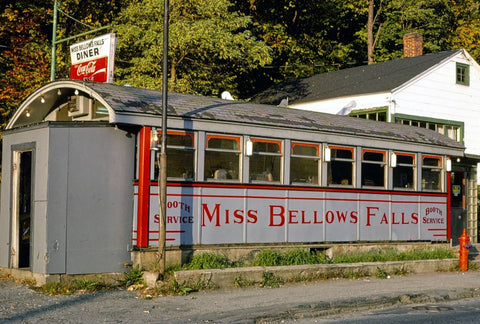 Historic Photo : 1978 Miss Bellows Falls Diner, side view, Bellows Falls, Vermont | Margolies | Roadside America Collection | Vintage Wall Art :