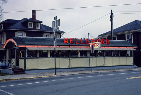 Historic Photo : 1977 Wellsboro Diner, by dusk, Route 6, Wellsboro, Pennsylvania | Margolies | Roadside America Collection | Vintage Wall Art :
