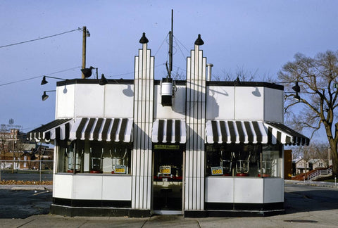 Historic Photo : 1993 Powers Hamburgers (1933), front view, Harrison Street, Fort Wayne, Indiana | Margolies | Roadside America Collection | Vintage Wall Art :