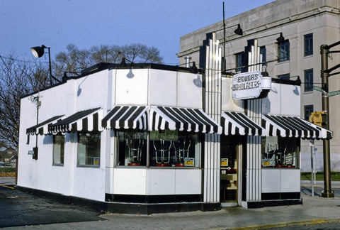 Historic Photo : 1993 Powers Hamburgers (1933), diagonal view, Harrison Street, Fort Wayne, Indiana | Margolies | Roadside America Collection | Vintage Wall Art :