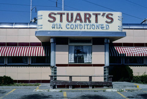 Historic Photo : 1984 Stuart's Restaurant, angle detail, Route 12, Worcester, Massachusetts | Margolies | Roadside America Collection | Vintage Wall Art :
