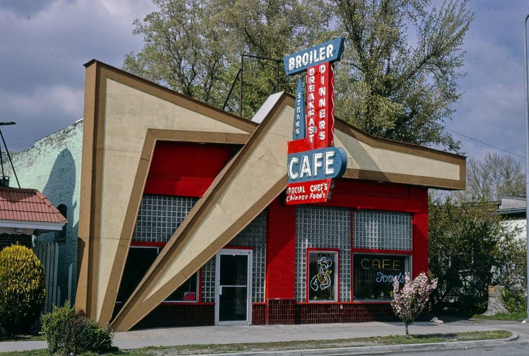 Historic Photo : 1980 Broiler Cafe, horizontal view, N. Temple Street, Salt Lake City, Utah | Margolies | Roadside America Collection | Vintage Wall Art :