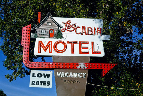 Historic Photo : 1991 Log Cabin Motel sign, Montrose, Colorado | Margolies | Roadside America Collection | Vintage Wall Art :