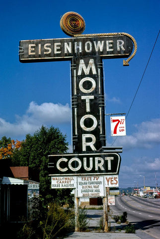 Historic Photo : 1979 Eisenhower Motor Court sign, Route 411, Newport, Tennessee | Margolies | Roadside America Collection | Vintage Wall Art :