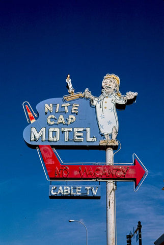 Historic Photo : 1998 Nite Cap Motel sign, Route 2, Williston, North Dakota | Margolies | Roadside America Collection | Vintage Wall Art :