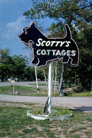Historic Photo : 1988 Scotty's Motel sign, overall vertical view, Route 23, Au Sable, Michigan | Margolies | Roadside America Collection | Vintage Wall Art :