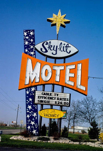 Historic Photo : 1992 Sky-Lit Motel sign, Green Bay, Wisconsin | Margolies | Roadside America Collection | Vintage Wall Art :