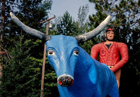 Historic Photo : 1988 Art Weinke's Paul Bunyan Lookout, Paul and Babe detail, Route 23, Spruce, Michigan | Margolies | Roadside America Collection | Vintage Wall Art :