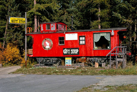 Historic Photo : 1987 Caboose and Loose Caboose Gift Shop, Route 93, Whitefish, Montana | Margolies | Roadside America Collection | Vintage Wall Art :