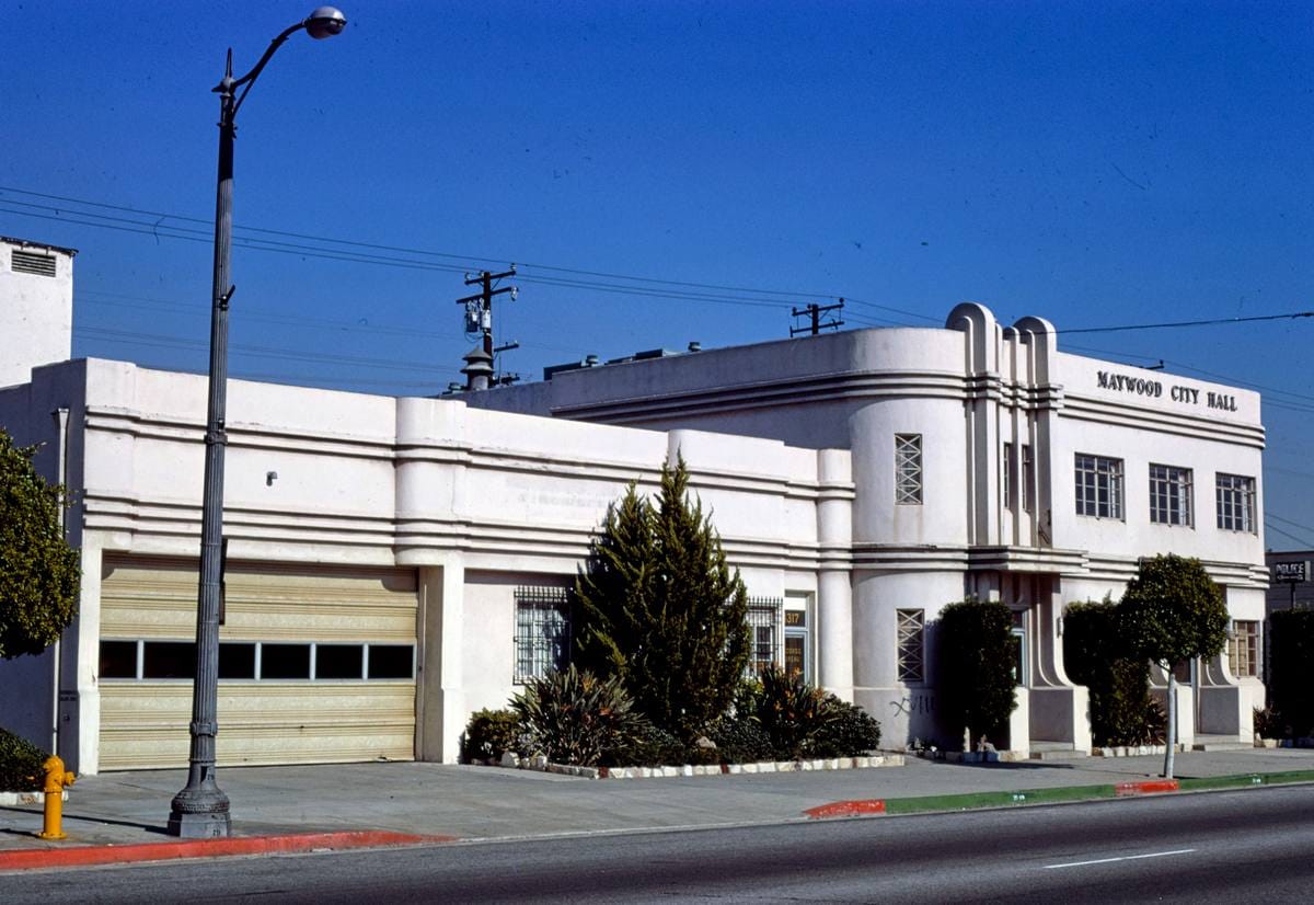 Historic Photo : 1977 Maywood City Hall, Slauson & NE Fishburn, Maywood, Los Angeles, California | Margolies | Roadside America Collection | Vintage Wall Art :