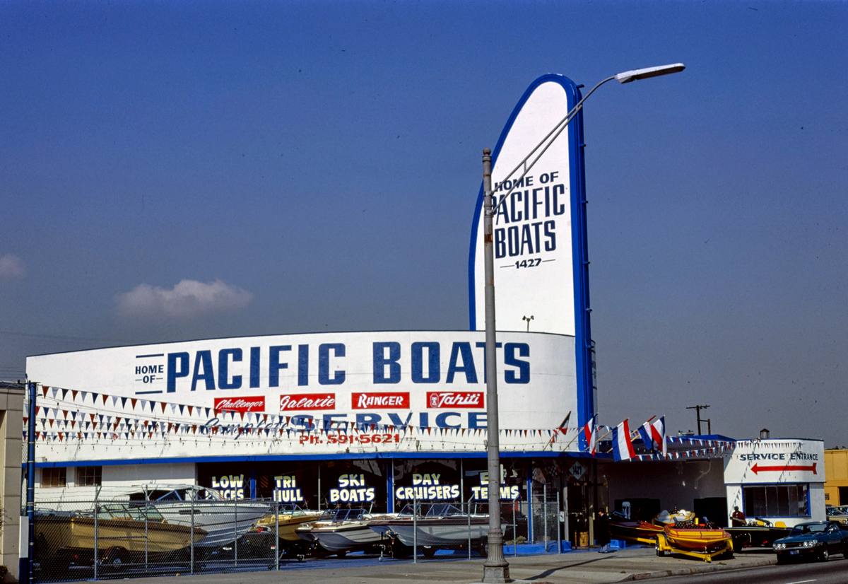 Historic Photo : 1977 Pacific Boats, 1927 Long Beach Boulevard, Long Beach, California | Margolies | Roadside America Collection | Vintage Wall Art :