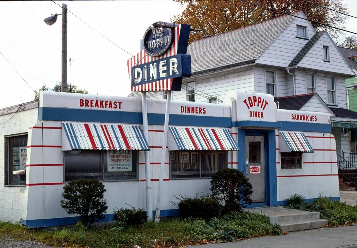 Historic Photo : 1977 Toppit Diner (Valentine), Route 20, Ashtabula, Ohio | Margolies | Roadside America Collection | Vintage Wall Art :