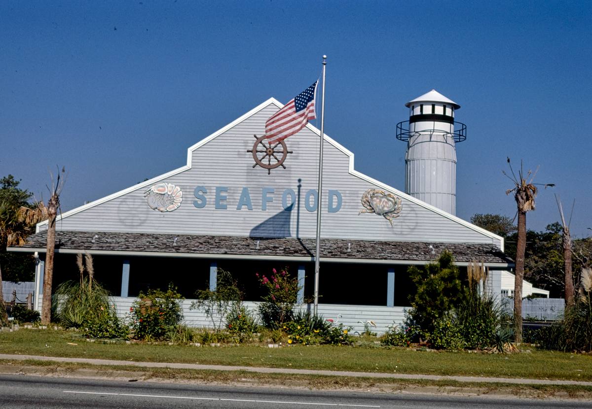 Historic Photo : 1985 Seafood Restaurant, Kings Highway, Route 17, Myrtle Beach, South Carolina | Margolies | Roadside America Collection | Vintage Wall Art :