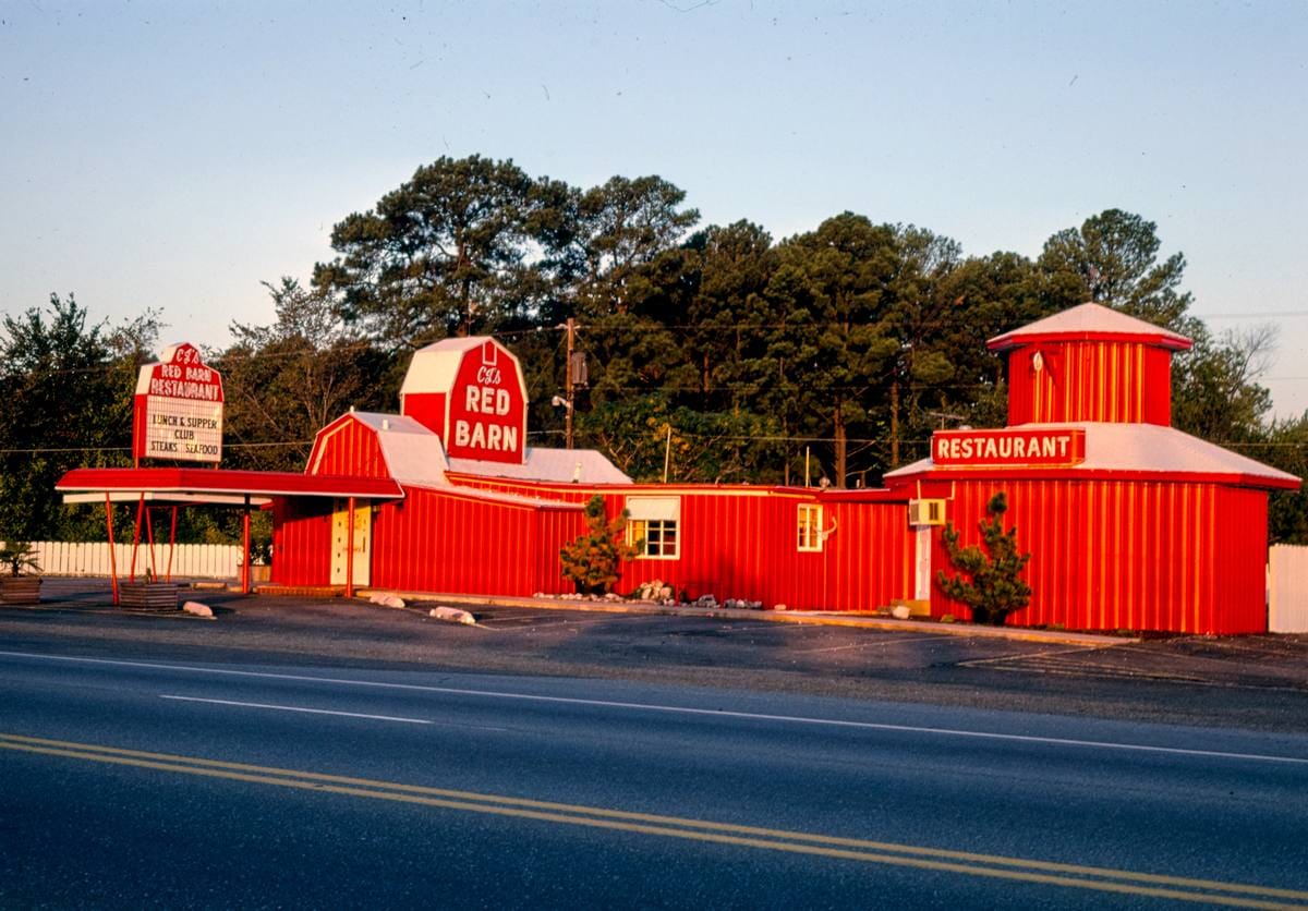Historic Photo : 1979 Red Barn Restaurant, Route 67, Texarkana, Arkansas | Margolies | Roadside America Collection | Vintage Wall Art :