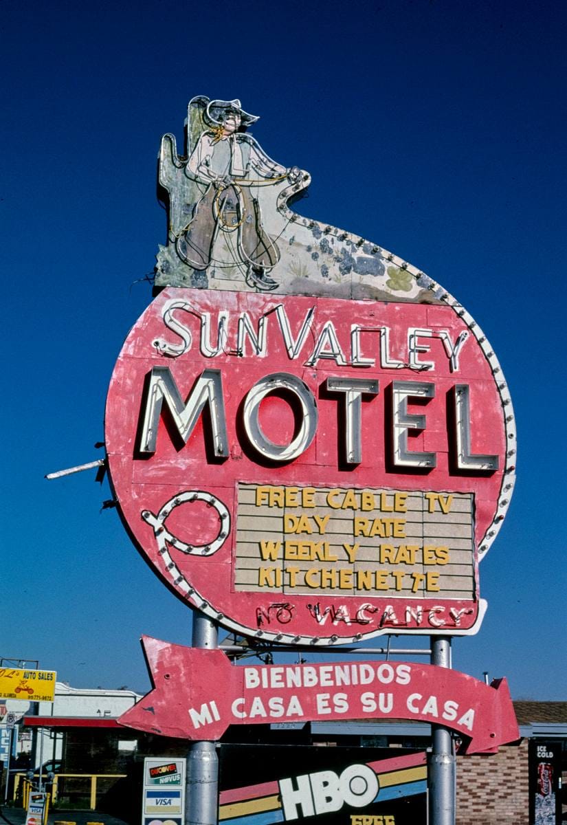 Historic Photo : 2003 Sun Valley Motel sign, Alameda Street, Route 90, El Paso, Texas | Margolies | Roadside America Collection | Vintage Wall Art :