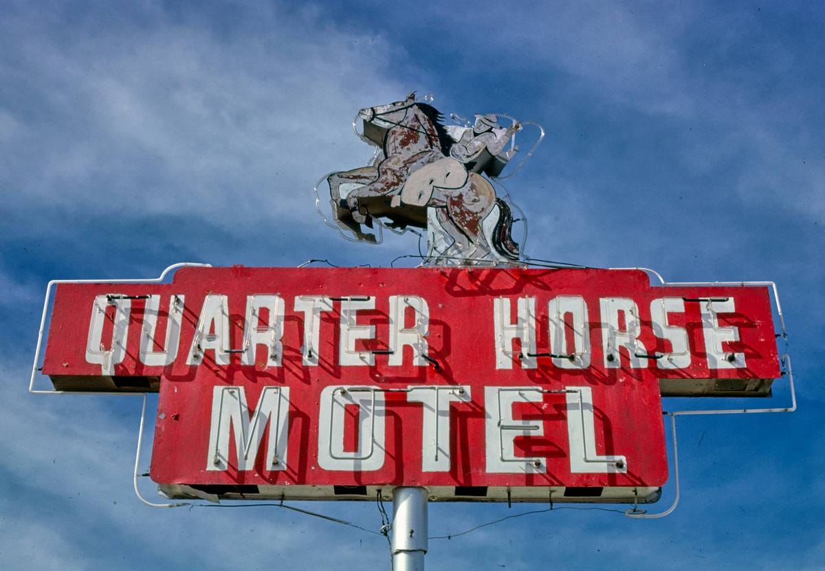 Historic Photo : 1979 Quarter Horse Motel sign, 4th Street, Benson, Arizona | Margolies | Roadside America Collection | Vintage Wall Art :