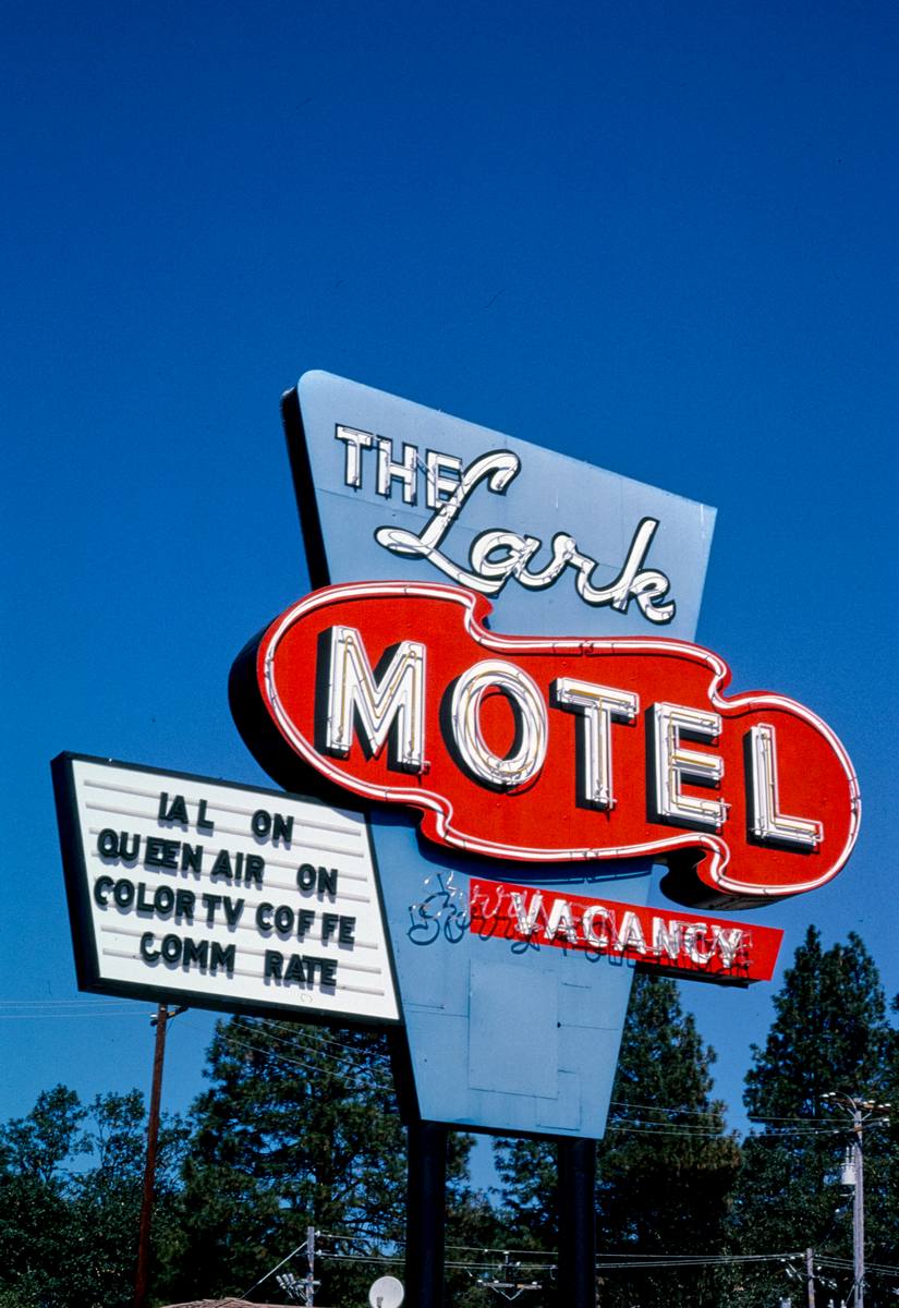 Historic Photo : 2003 Lark Motel sign, vertical view, Route 101, Willits, California | Margolies | Roadside America Collection | Vintage Wall Art :