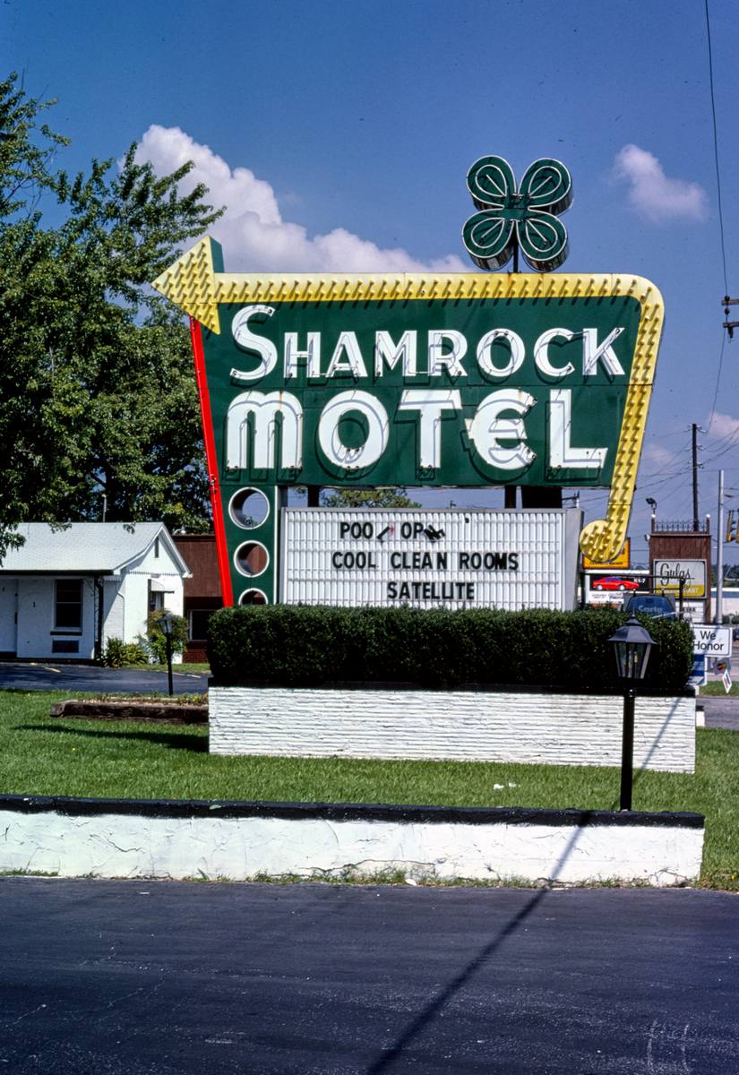 Historic Photo : 1986 Shamrock Motel sign, Chattanooga, Tennessee | Margolies | Roadside America Collection | Vintage Wall Art :