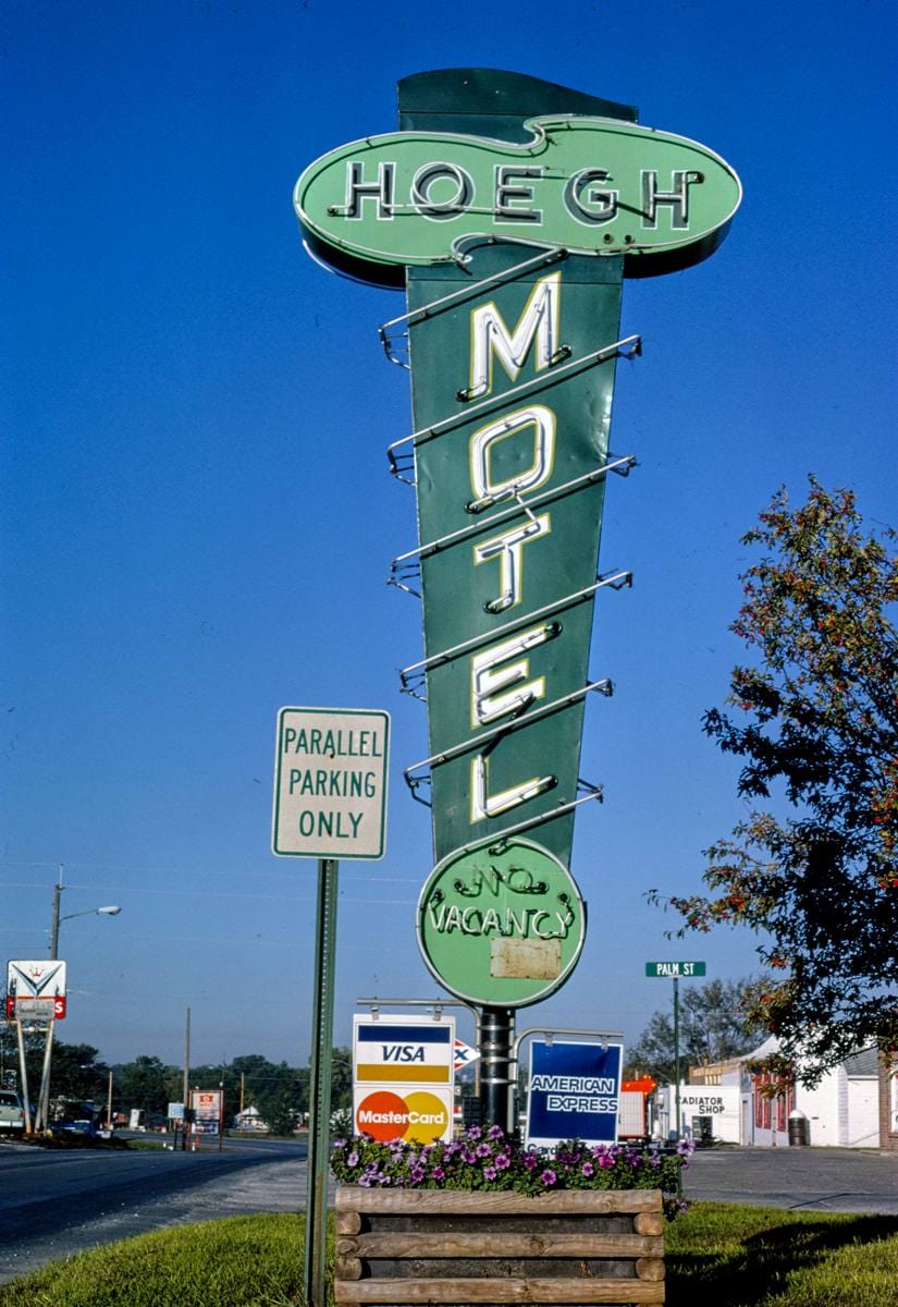 Historic Photo : 1988 Hoegh Motel sign, Route 6, Atlantic, Iowa | Margolies | Roadside America Collection | Vintage Wall Art :