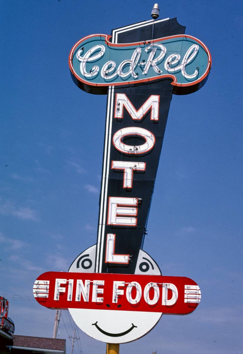 Historic Photo : 2003 Ced-Rel Motel sign, Route 30, near Atkins, Cedar Rapids, Iowa | Margolies | Roadside America Collection | Vintage Wall Art :