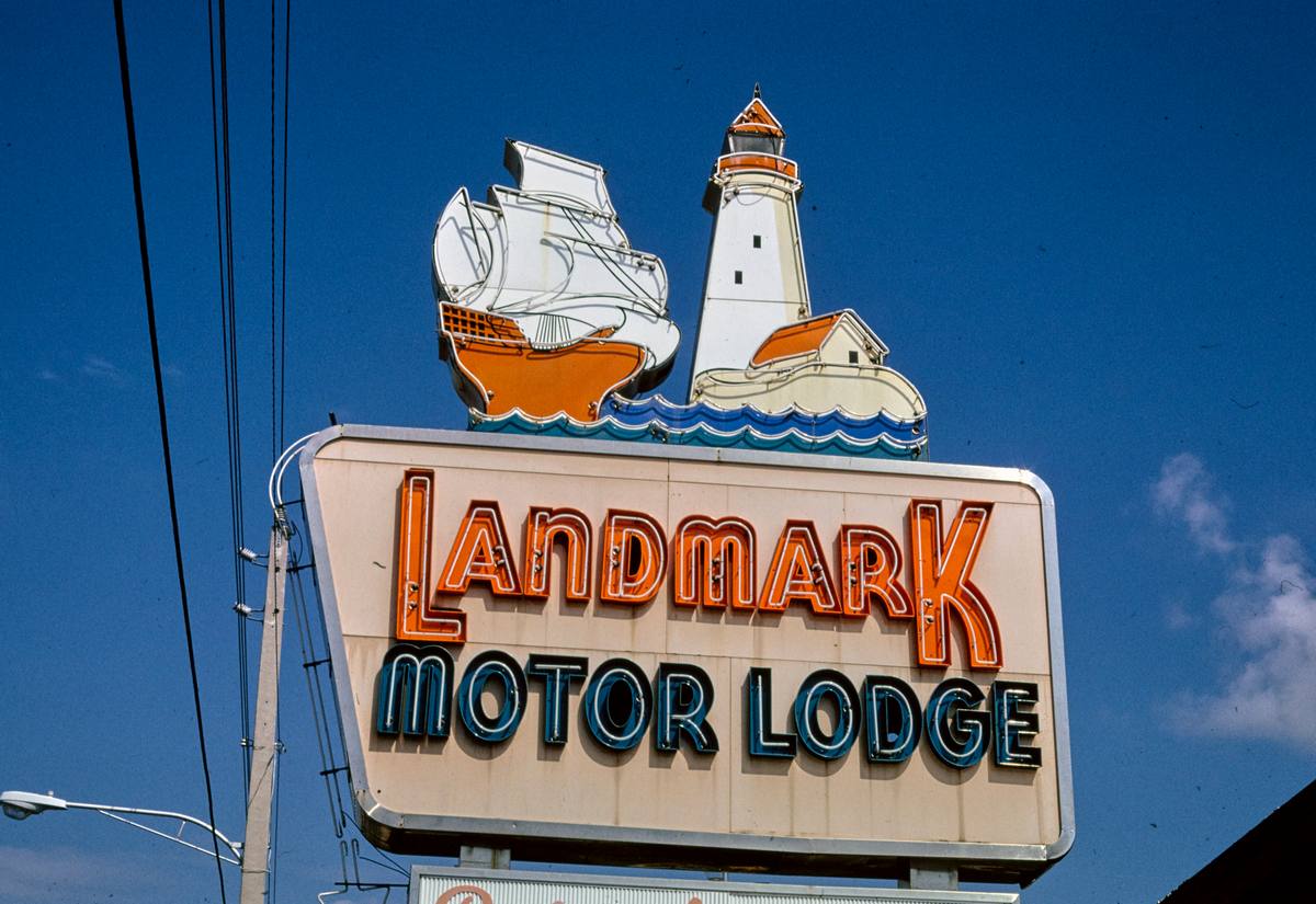 Historic Photo : 1990 Landmark Motor Lodge sign, Route 1, Vero Beach, Florida | Margolies | Roadside America Collection | Vintage Wall Art :
