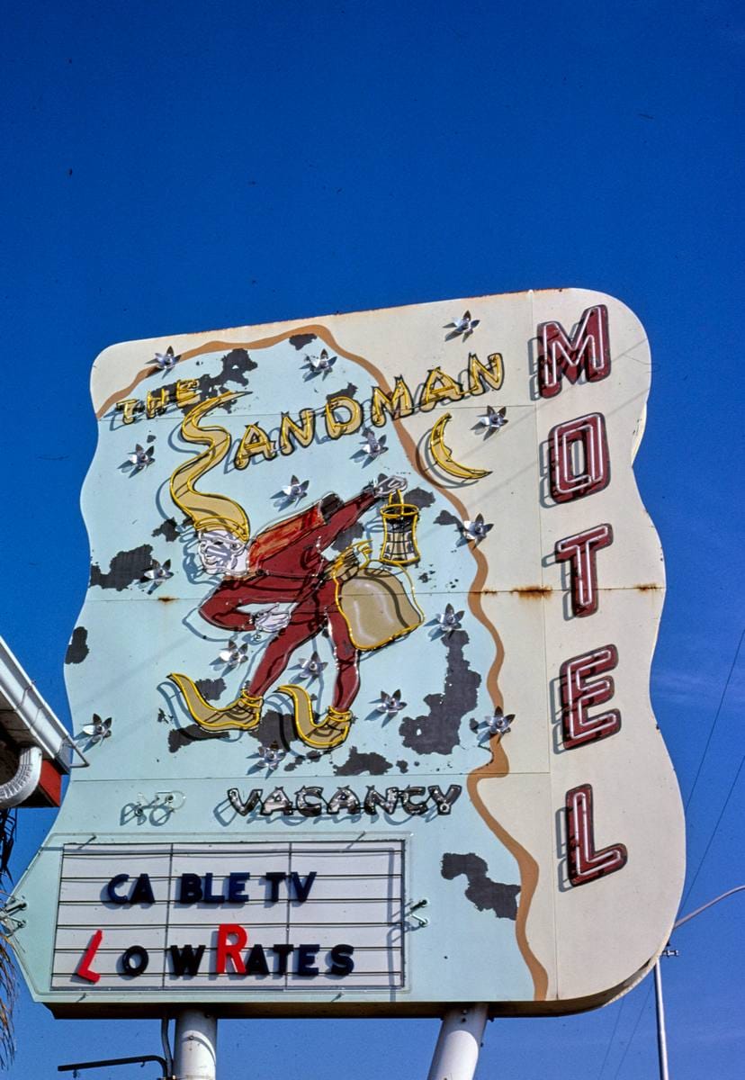 Historic Photo : 1980 Sandman Motel sign, Route 19, St. Petersburg, Florida | Margolies | Roadside America Collection | Vintage Wall Art :