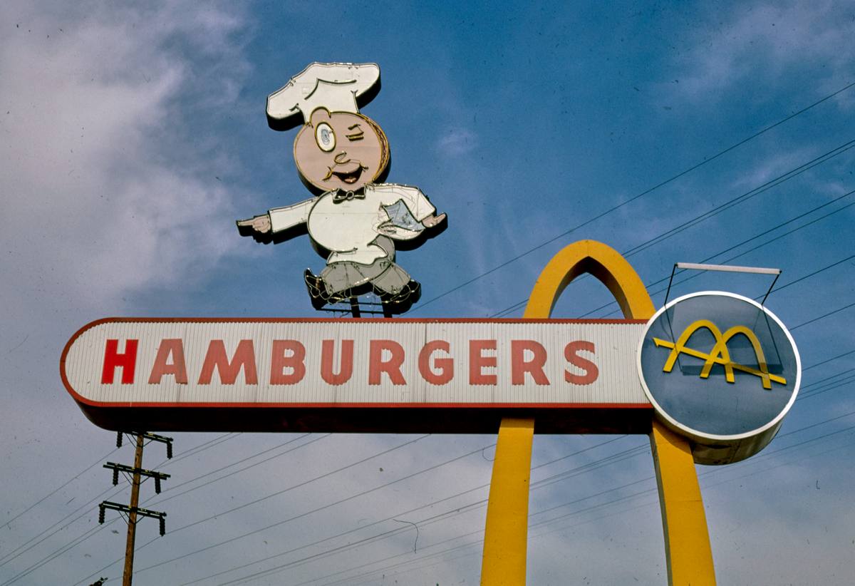 Historic Photo : 1985 McDonald's Restaurant sign, Los Angeles, California | Margolies | Roadside America Collection | Vintage Wall Art :