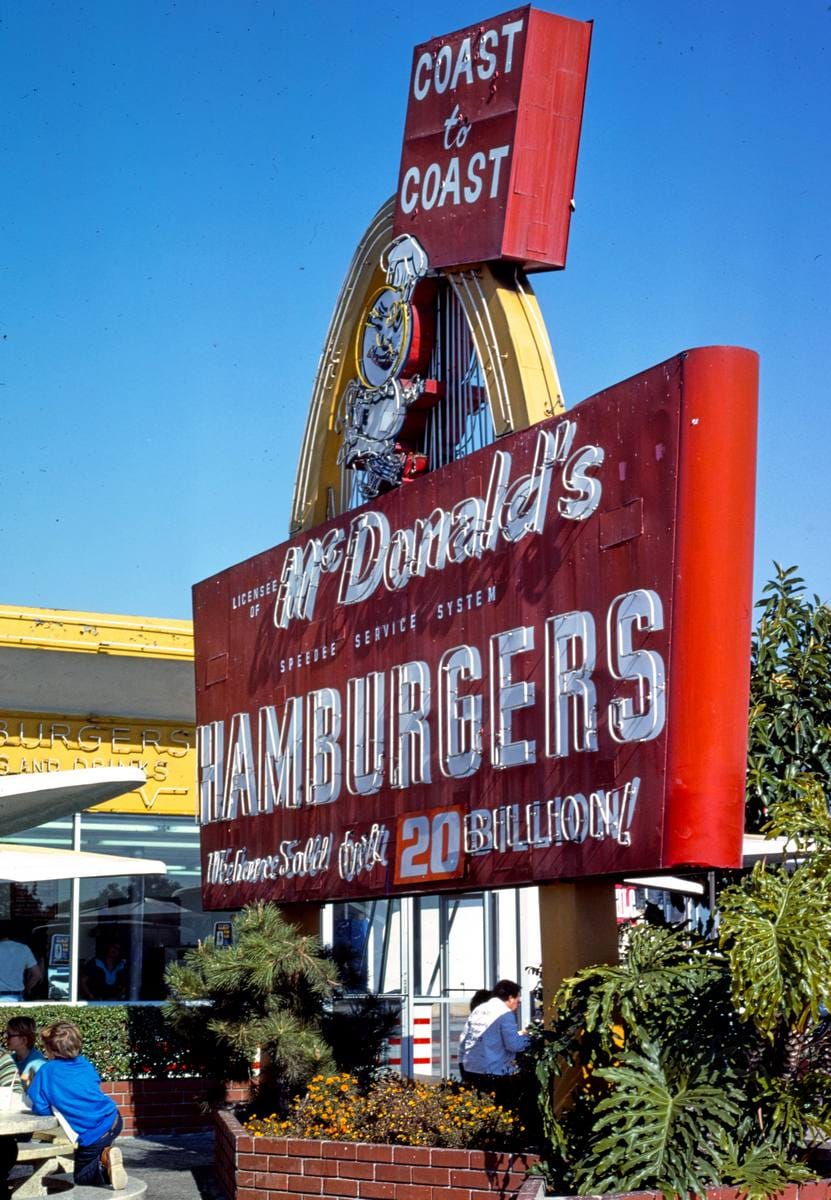 Historic Photo : 1977 McDonald's Restaurant sign, Route 66, Azusa, California | Margolies | Roadside America Collection | Vintage Wall Art :