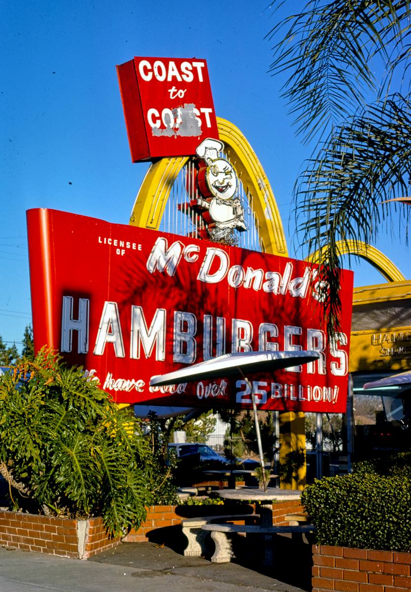 Historic Photo : 1979 McDonald's Restaurant sign, Route 66, Azusa, California | Margolies | Roadside America Collection | Vintage Wall Art :