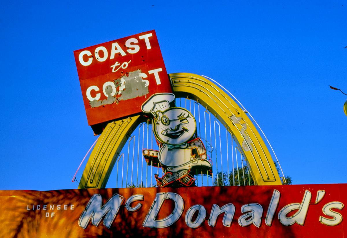 Historic Photo : 1979 McDonald's Restaurant sign, detail two, Route 66, Azusa, California | Margolies | Roadside America Collection | Vintage Wall Art :