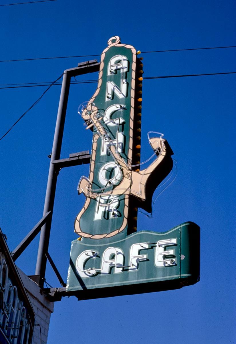 Historic Photo : 1988 Anchor Cafe sign, Meeting Street, Columbia, South Carolina | Margolies | Roadside America Collection | Vintage Wall Art :