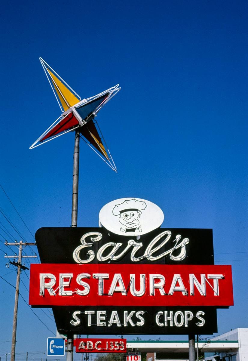 Historic Photo : 1982 Earl's Restaurant sign, Riverside Drive, Danville, Virginia | Margolies | Roadside America Collection | Vintage Wall Art :