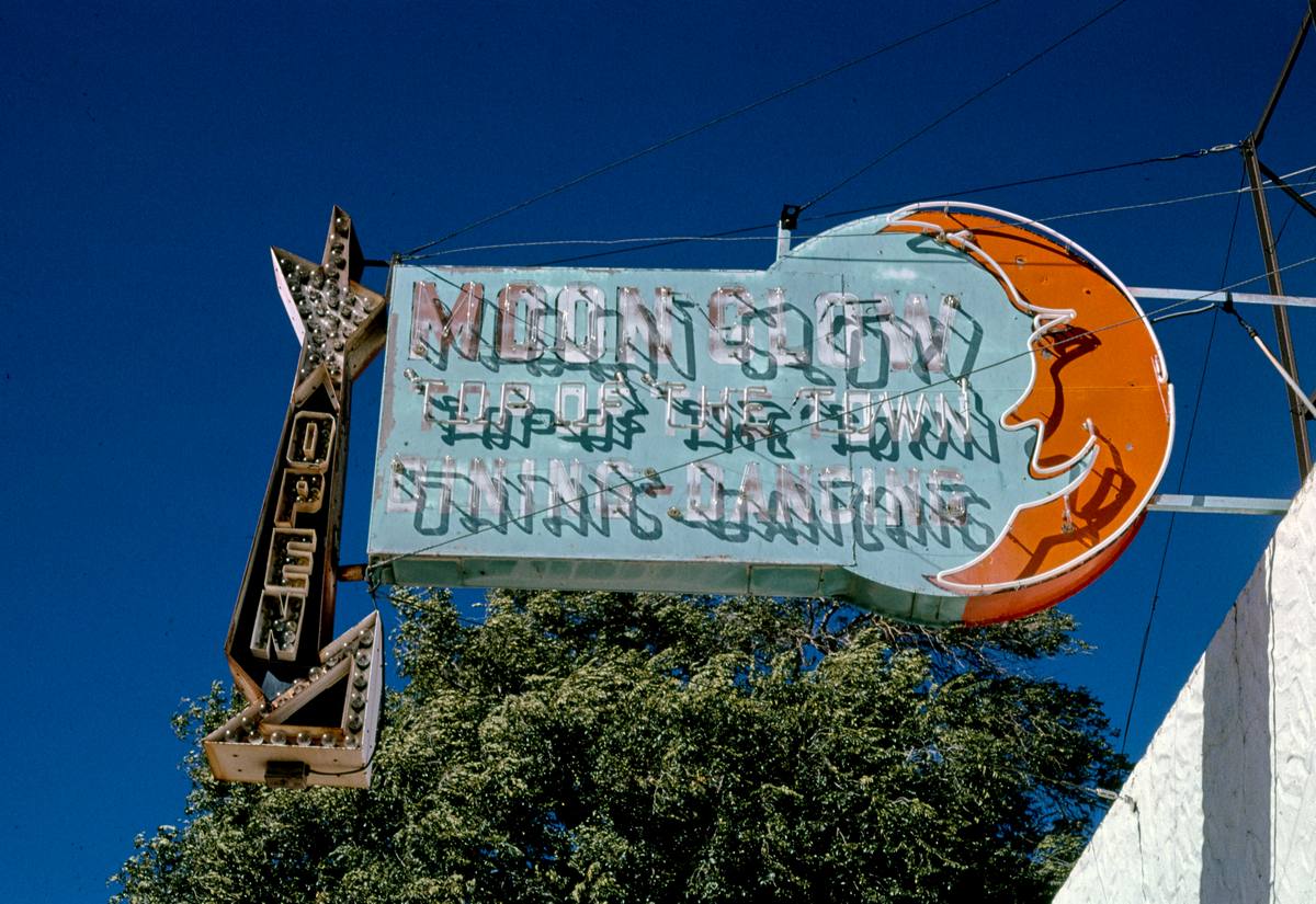 Historic Photo : 1991 Moon Glow Cafe sign, B-25, Walsenburg, Colorado | Margolies | Roadside America Collection | Vintage Wall Art :