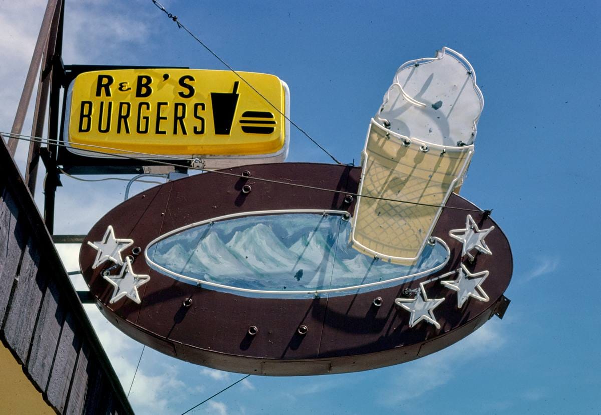 Historic Photo : 1980 R & B's Burgers ice cream sign, American Falls, Idaho | Margolies | Roadside America Collection | Vintage Wall Art :