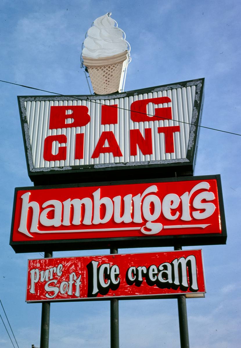 Historic Photo : 1979 Big Giant ice cream sign, Route 25, Asheville, North Carolina | Margolies | Roadside America Collection | Vintage Wall Art :