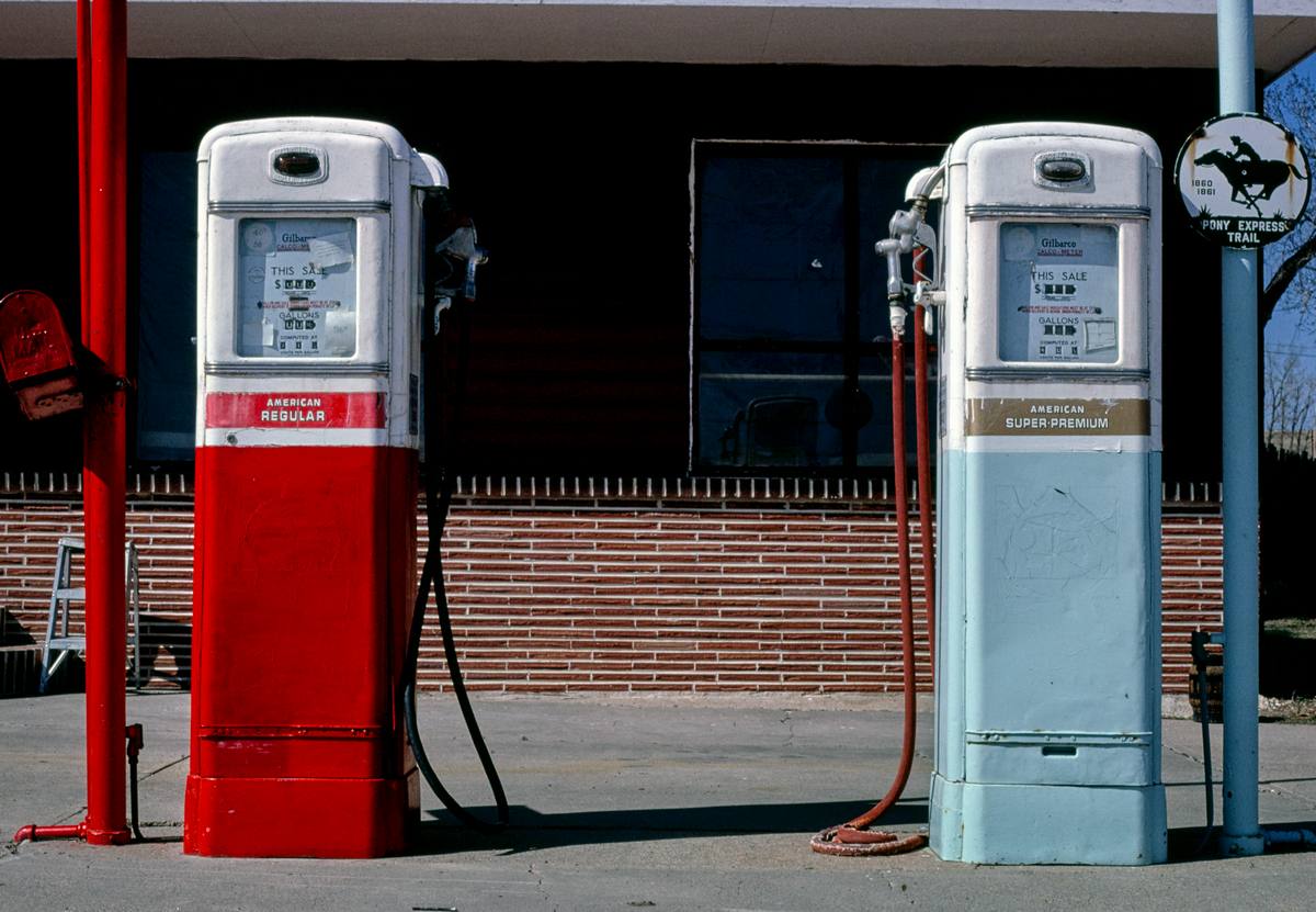 Historic Photo : 1980 Amoco gas pumps, Route 30, Plainview, Nebraska | Margolies | Roadside America Collection | Vintage Wall Art :